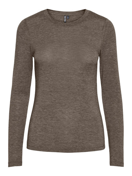 PIECES Long Sleeve O-Neck Top in Khaki