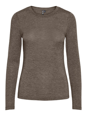 PIECES Long Sleeve O-Neck Top in Khaki