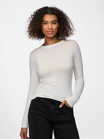 PIECES Long Sleeve O-Neck Top in White