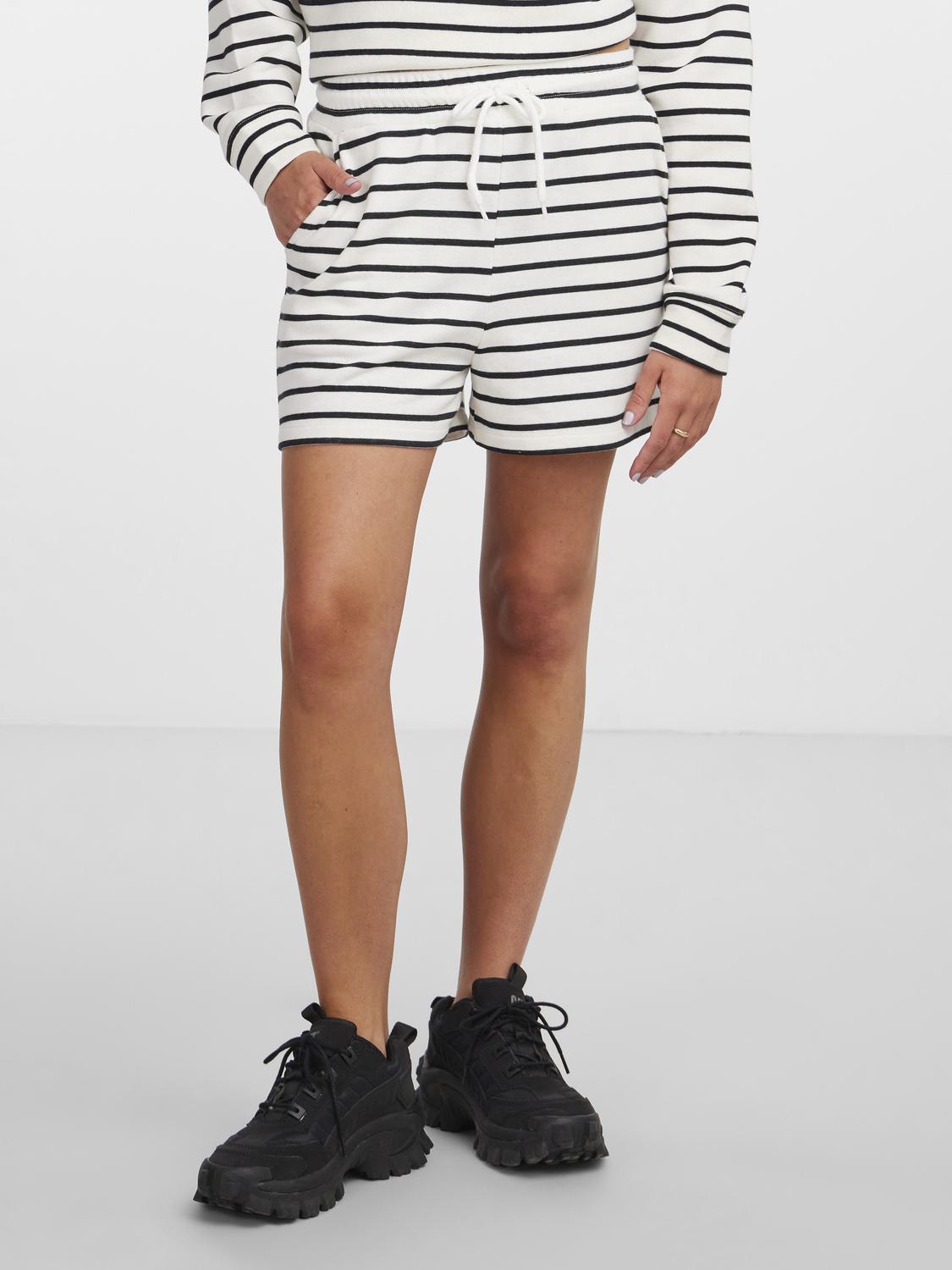 Pieces Striped Sweat Shorts in Black