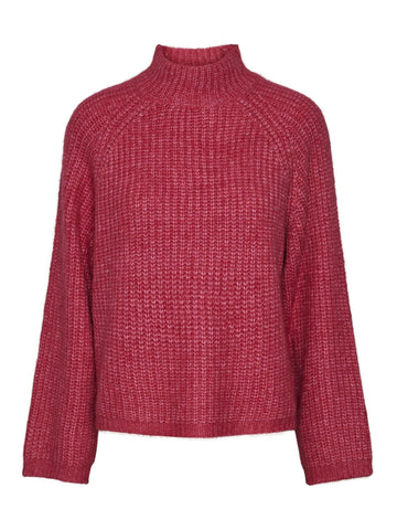 Pieces Knitted High Neck Jumper in Pink