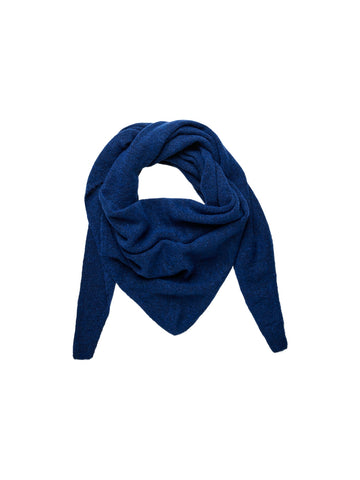 Pieces Knitted Triangle Scarf in Blue