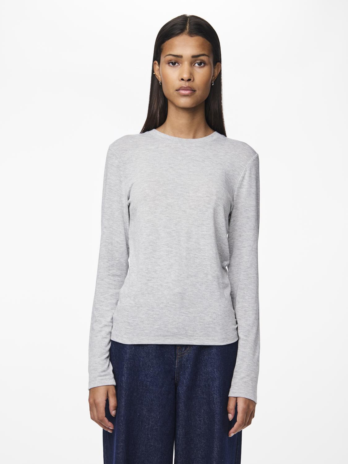 Pieces Long Sleeve O-Neck Top in Light Grey