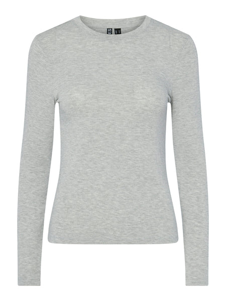 Pieces Long Sleeve O-Neck Top in Light Grey