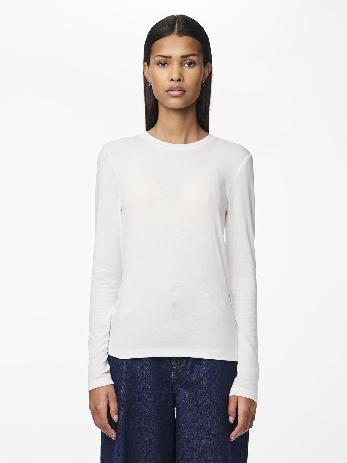 Pieces Long Sleeve O-Neck Top in White