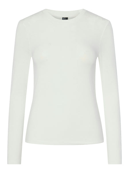 Pieces Long Sleeve O-Neck Top in White