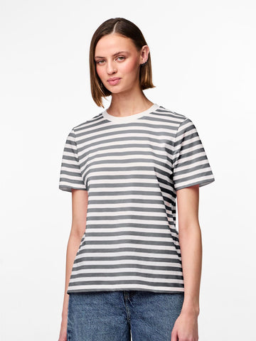 Pieces Striped T-Shirt in Grey