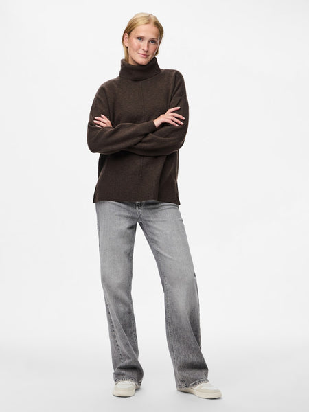 PIECES Knitted Roll Neck Jumper in Brown