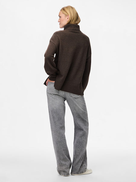 PIECES Knitted Roll Neck Jumper in Brown