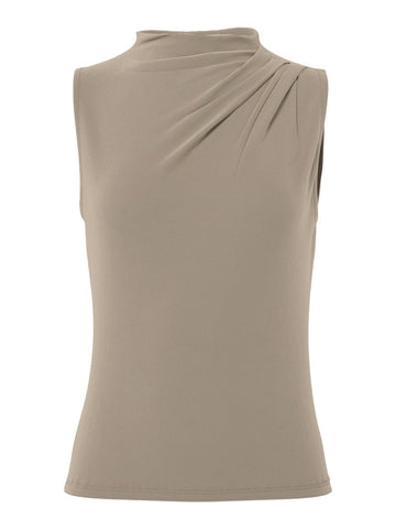 PIECES Sleeveless Draped Top in Taupe