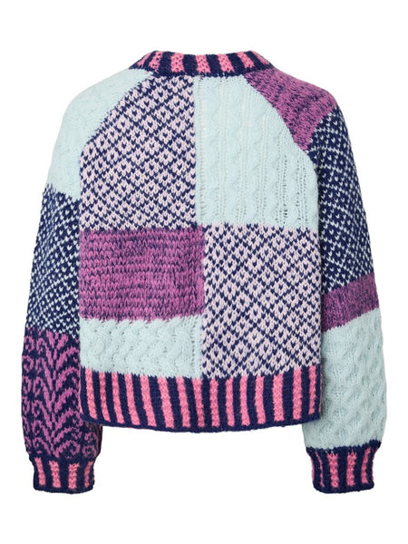 PIECES Block Pattern Knit Jumper in Pink