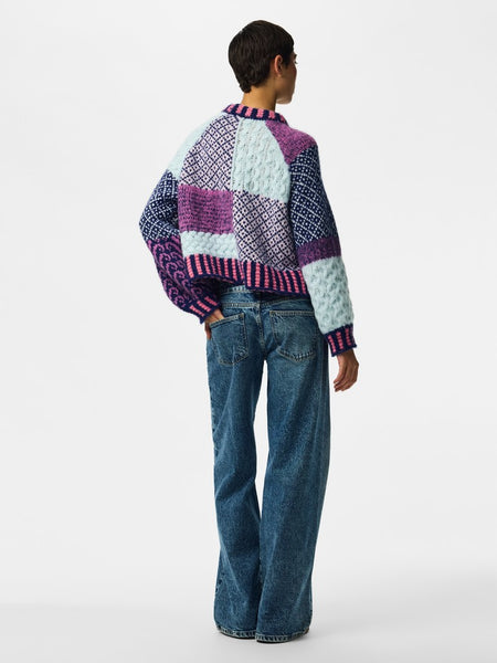 PIECES Block Pattern Knit Jumper in Pink
