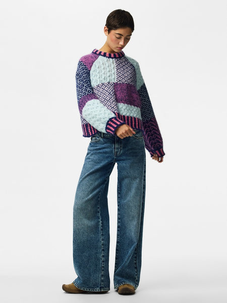 PIECES Block Pattern Knit Jumper in Pink