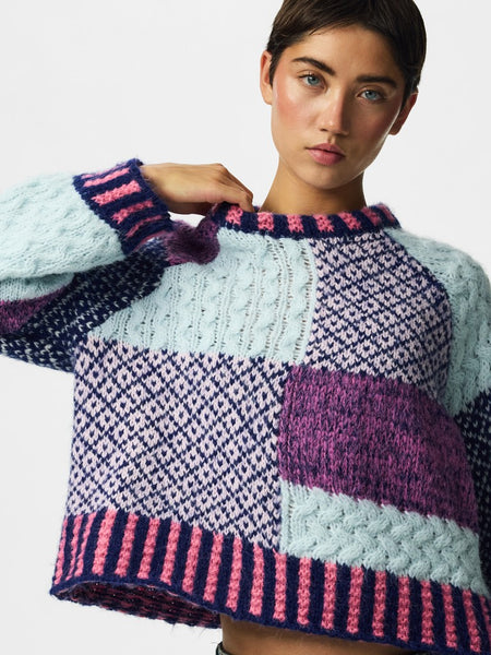 PIECES Block Pattern Knit Jumper in Pink
