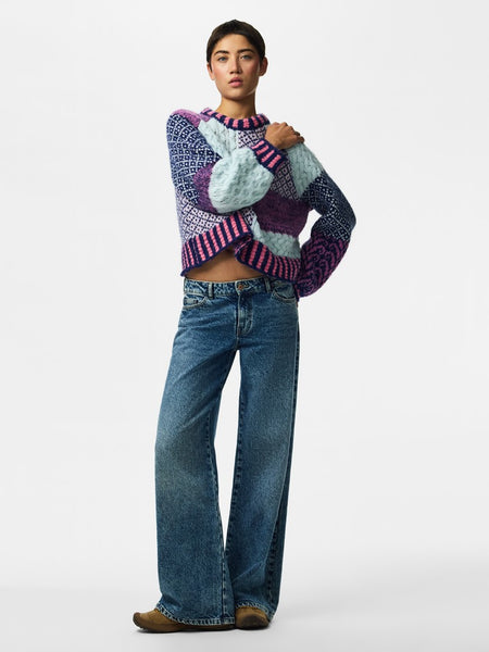 PIECES Block Pattern Knit Jumper in Pink