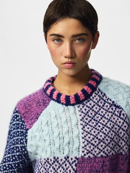 PIECES Block Pattern Knit Jumper in Pink