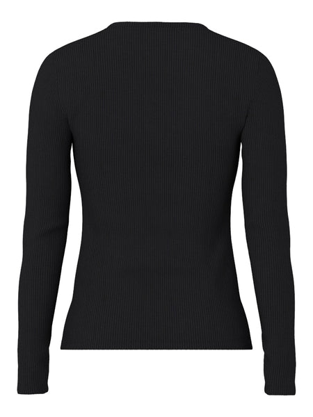 PIECES Long Sleeve Ribbed Top in Black