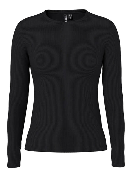 PIECES Long Sleeve Ribbed Top in Black