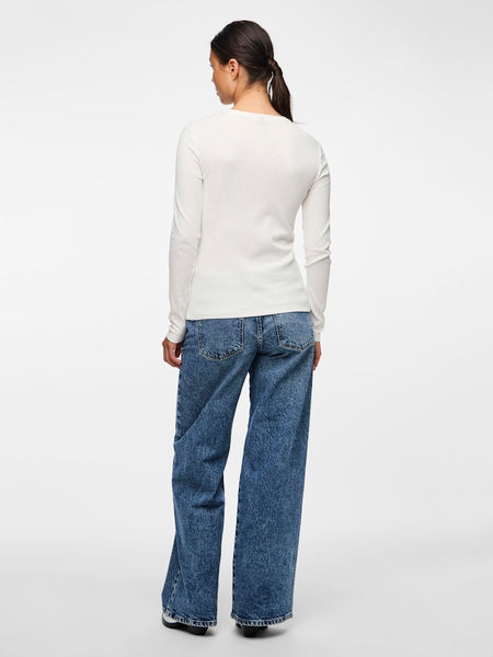 PIECES Long Sleeve Ribbed Top in White