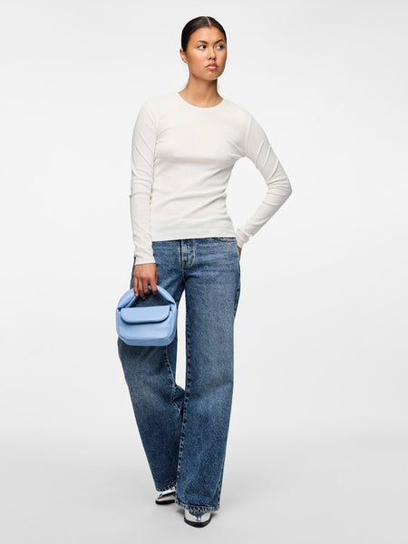 PIECES Long Sleeve Ribbed Top in White