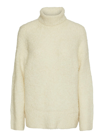 Pieces Oversized Roll Neck Knit Jumper in Cream