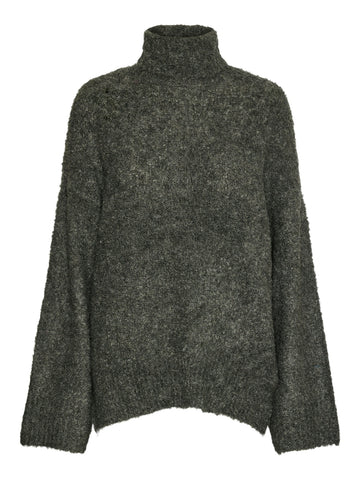 Pieces Oversized Roll Neck Knit Jumper in Grey