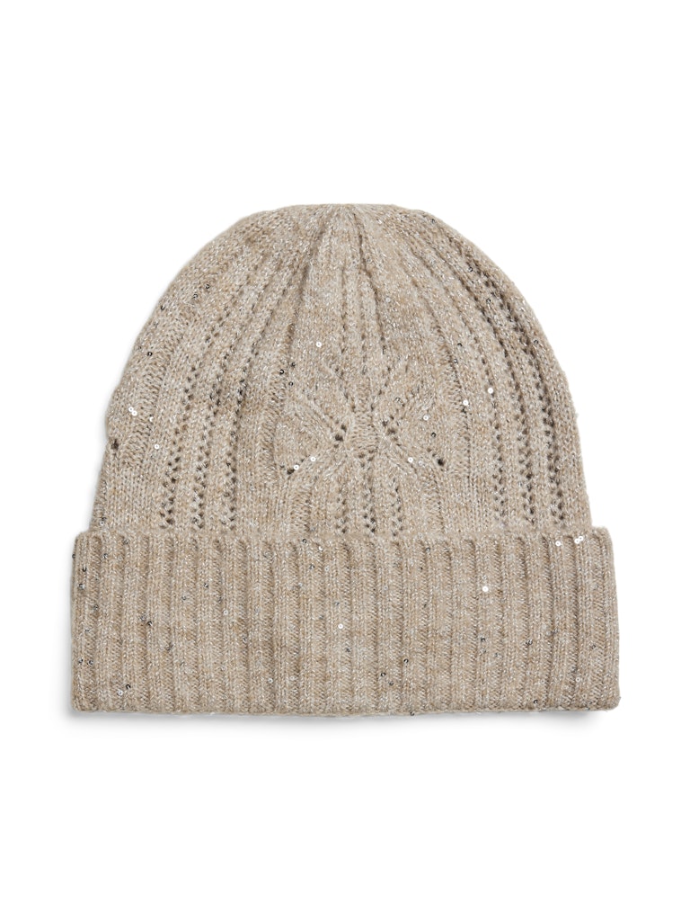 Pieces Sequin Detail Beanie in Taupe