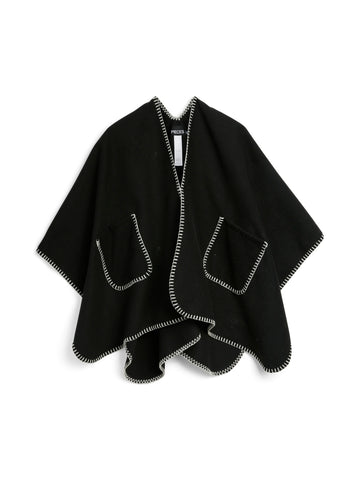 Pieces Stitching Detail Poncho in Black