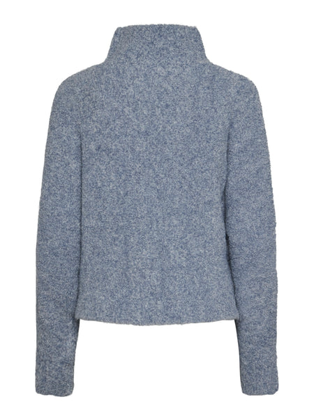 Pieces Knitted High Neck Bat Wing Jumper in Blue