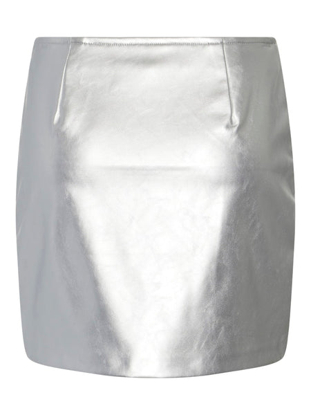 Pieces Metallic Mini Skirt in Silver