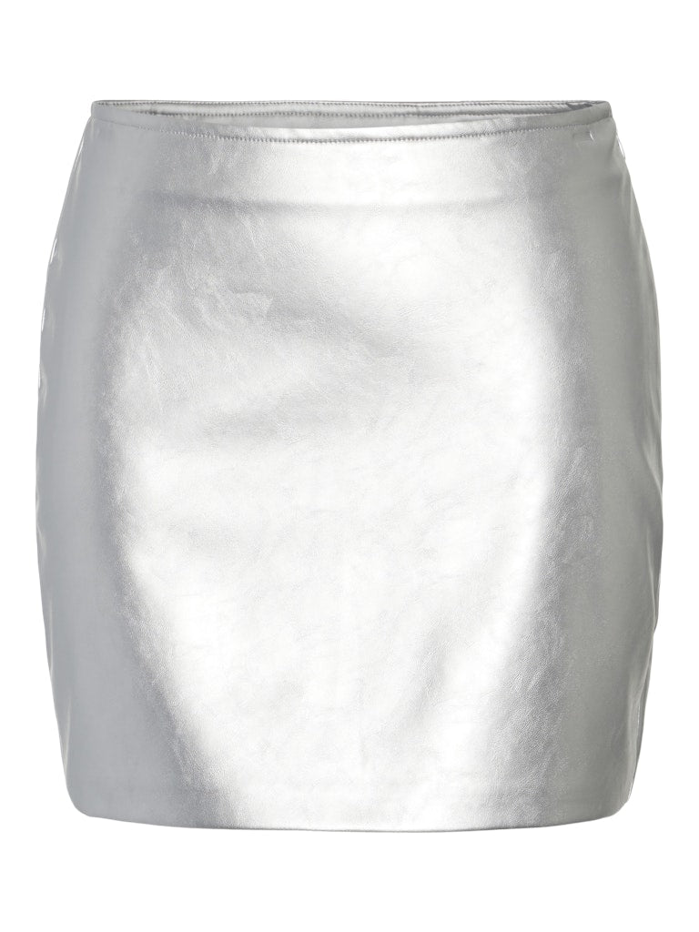 Pieces Metallic Mini Skirt in Silver