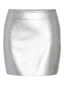 Pieces Metallic Mini Skirt in Silver