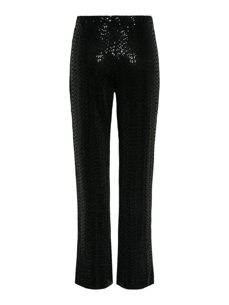 Pieces Straight Leg Sequin Trousers in Black