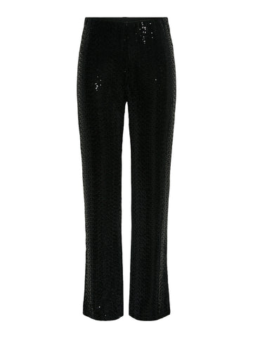 Pieces Straight Leg Sequin Trousers in Black