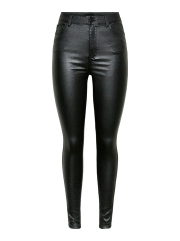 Pieces Skinny Coated Glitter Jeans in Black