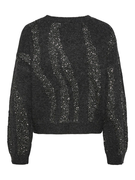 PIECES Patterned Sequin Knit Jumper in Dark Grey