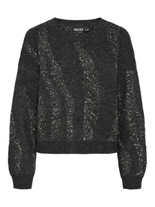 PIECES Patterned Sequin Knit Jumper in Dark Grey