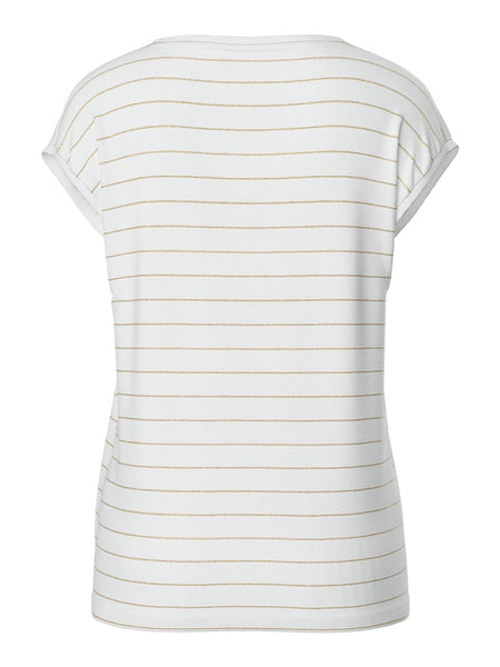 Pieces Striped Gold Lurex T-Shirt in White