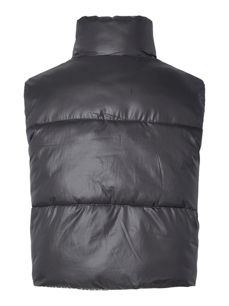 PIECES Reversible Leopard Print Padded Gilet in Charcoal