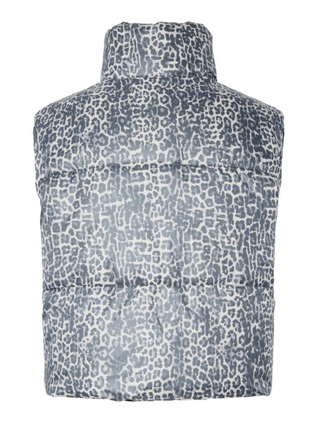 PIECES Reversible Leopard Print Padded Gilet in Charcoal