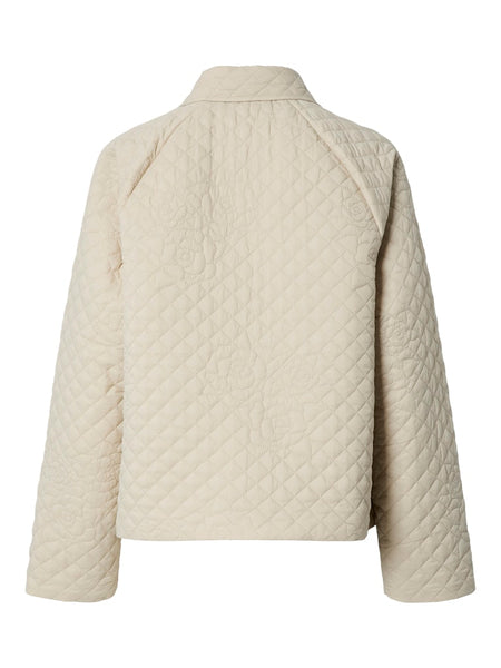 PIECES Floral Quilted Jacket With Collar in Beige