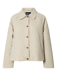 PIECES Floral Quilted Jacket With Collar in Beige
