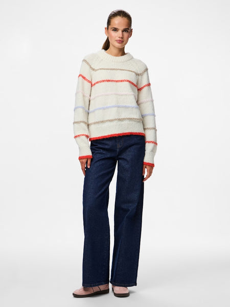 PIECES Multicolour Striped Knit Jumper in Cream