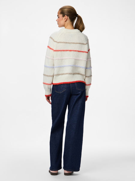 PIECES Multicolour Striped Knit Jumper in Cream