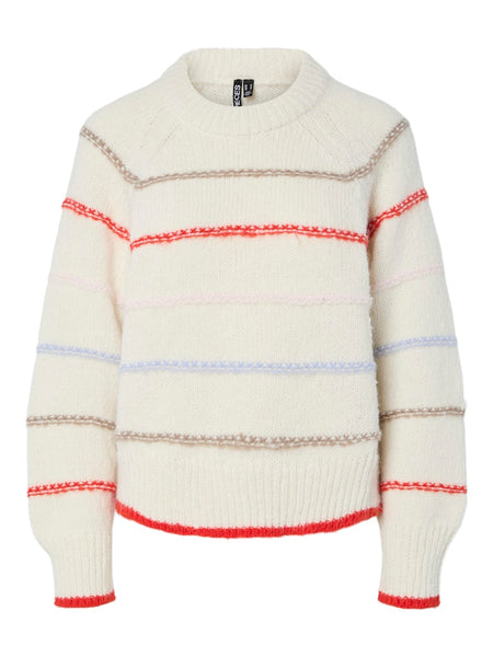 PIECES Multicolour Striped Knit Jumper in Cream