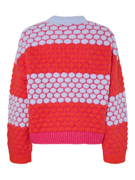 PIECES Striped Block Colour Jumper in Pink