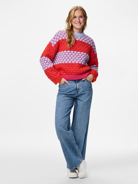 PIECES Striped Block Colour Jumper in Pink