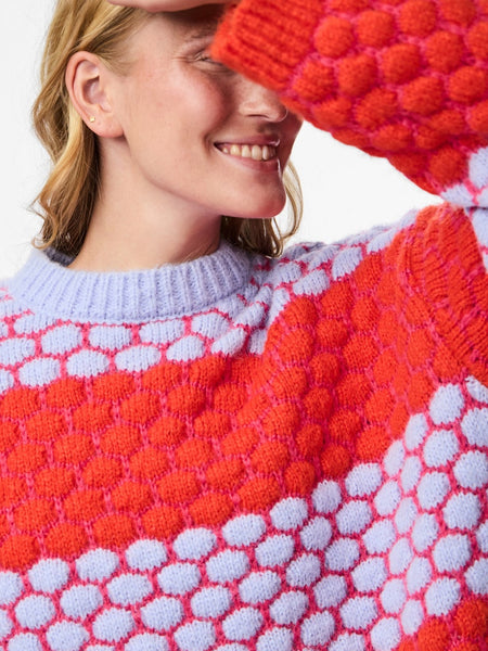 PIECES Striped Block Colour Jumper in Pink