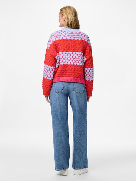 PIECES Striped Block Colour Jumper in Pink