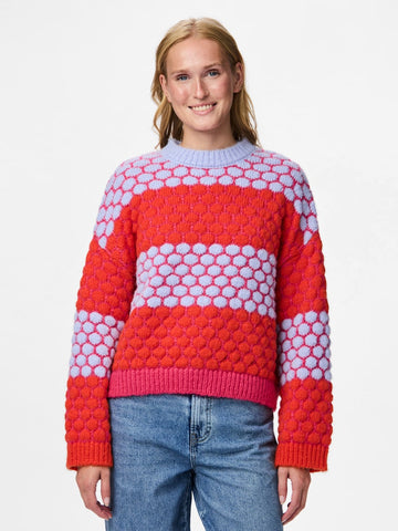 PIECES Striped Block Colour Jumper in Pink